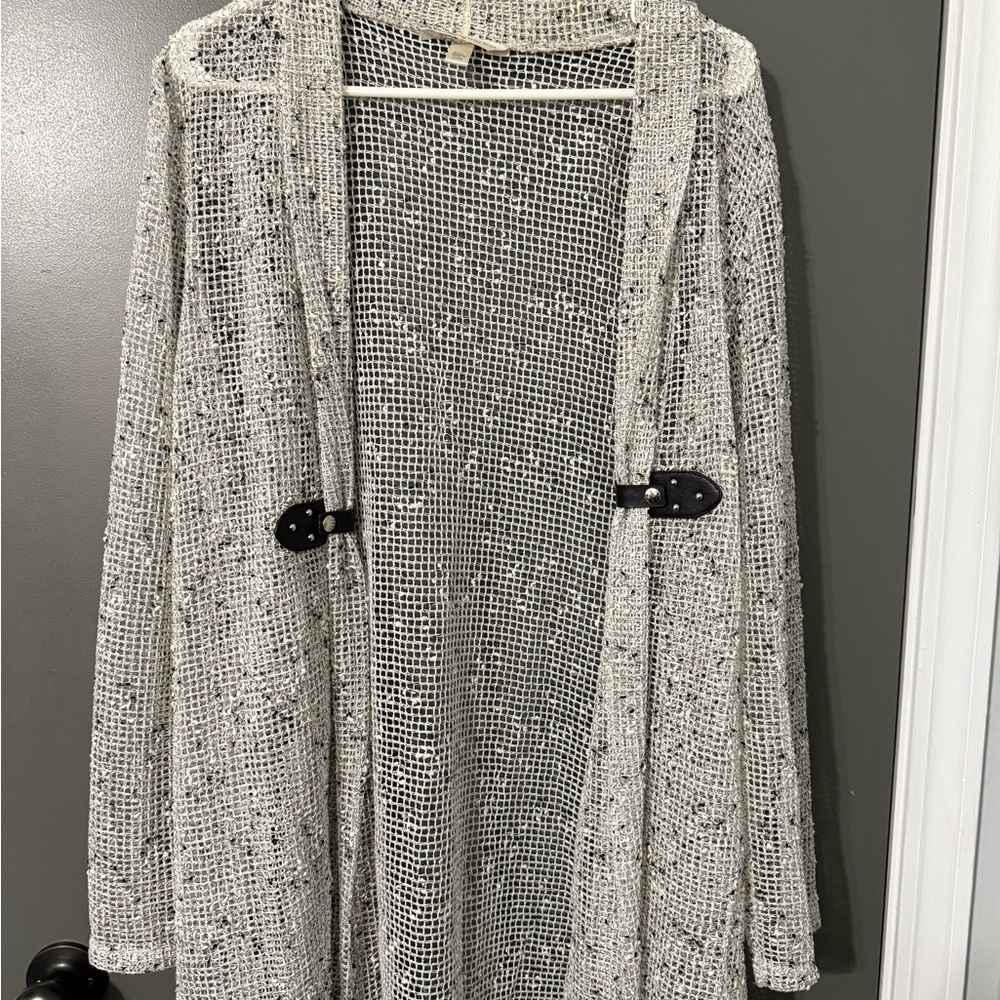 Krazy Kat Textured Cream/grey Open-Front Cardigan